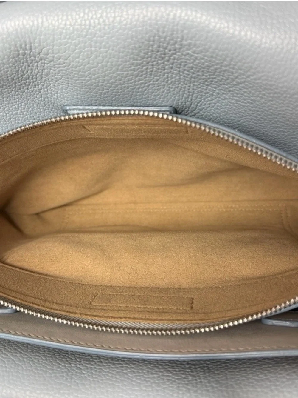 MCM Milla Gray Leather Handbag with Baby Blue Leather Trim